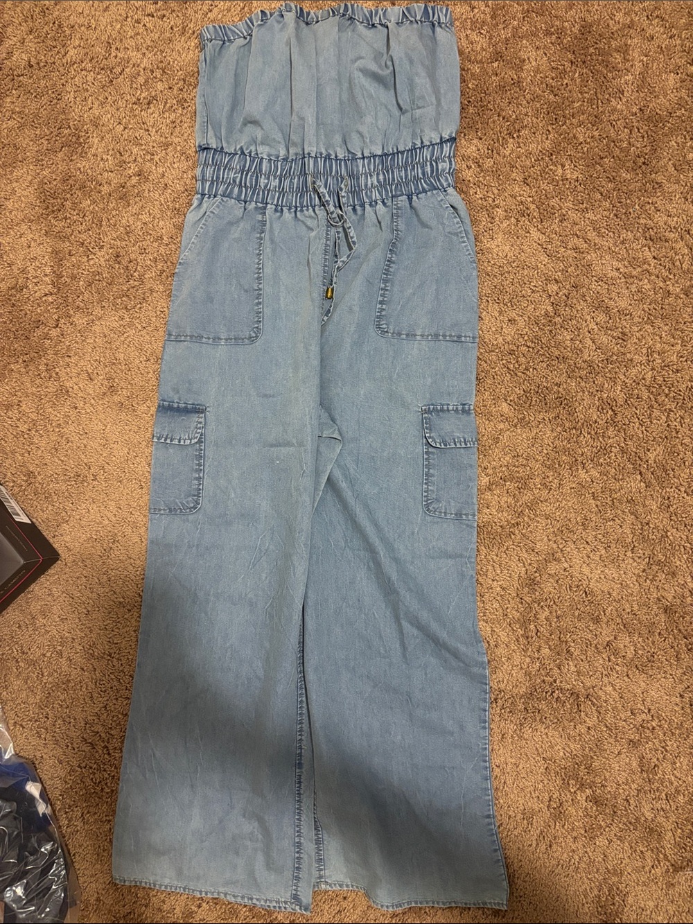 indulge Light Blue Denim Smocked-Waist Jumpsuit